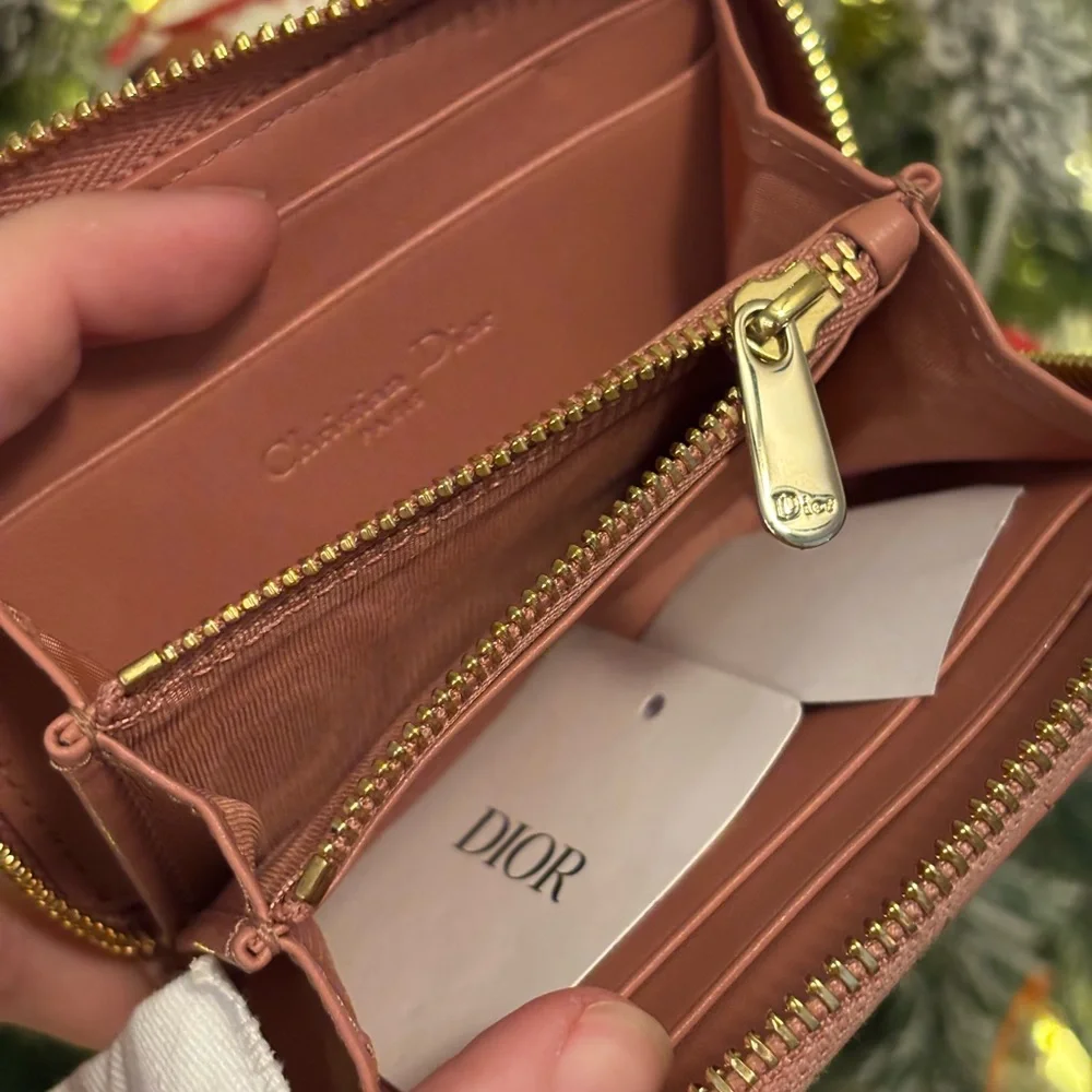 Dior Pink Cannage Quilted Compact Zippy Wallet W/ Charms & OG Tag RETAIL $640